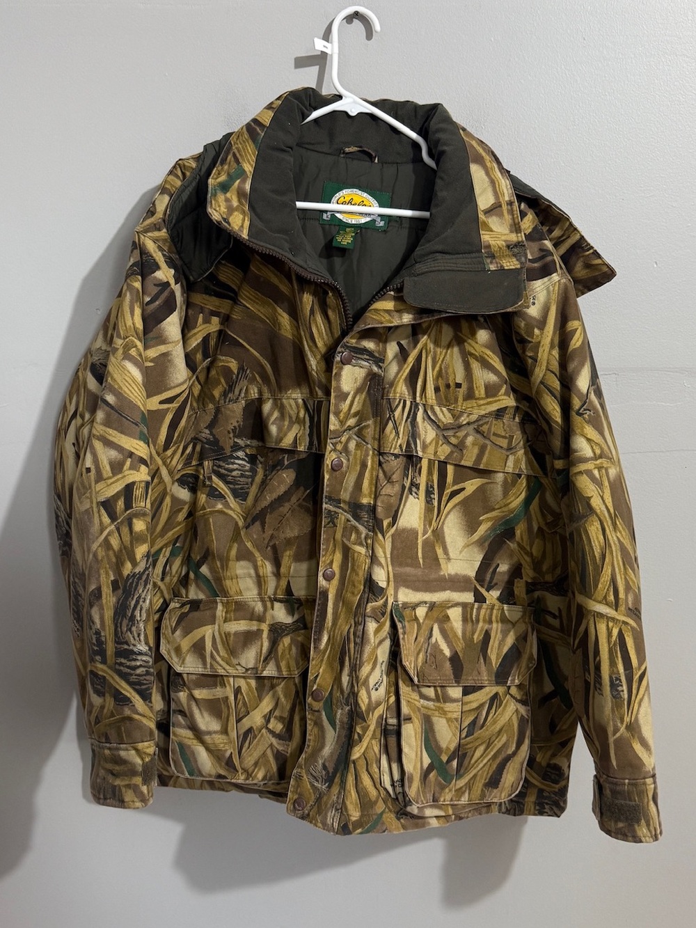 Cabelas Advantage Wetlands Camo Coat 2X Hooded Hunting Jacket Waterfowl Outdoor